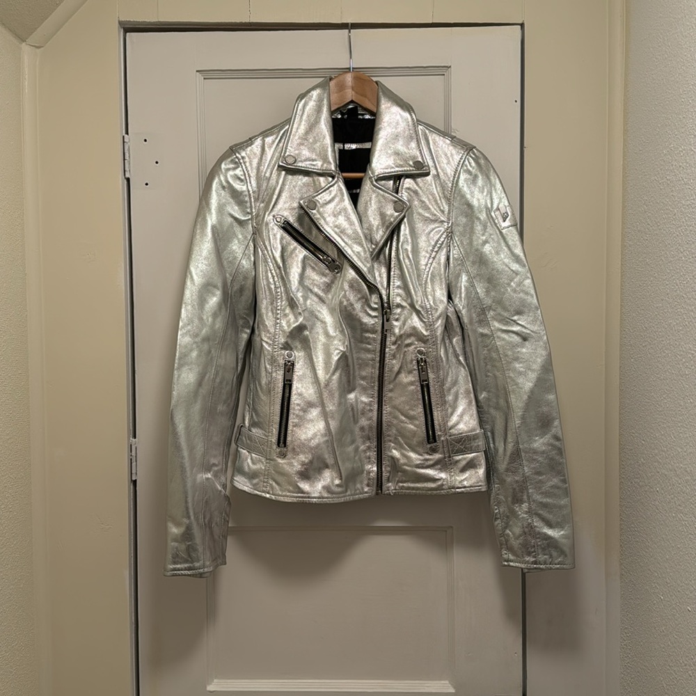 Mauritius Metallic Silver Leather Jacket